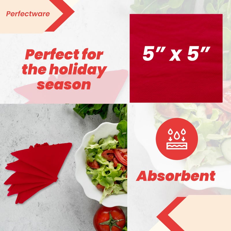 Perfectware - PW-2 Ply Red Bev-250 2 Ply Red Beverage Napkins- Pack of 250ct - Image 2