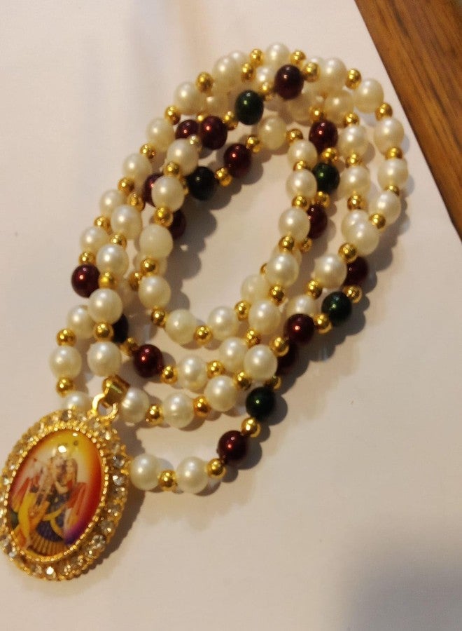Bhumi Creation Traditional Pearl Beaded Necklace with Religious Pendant, Gold-Toned Accents, White and Maroon - Image 2