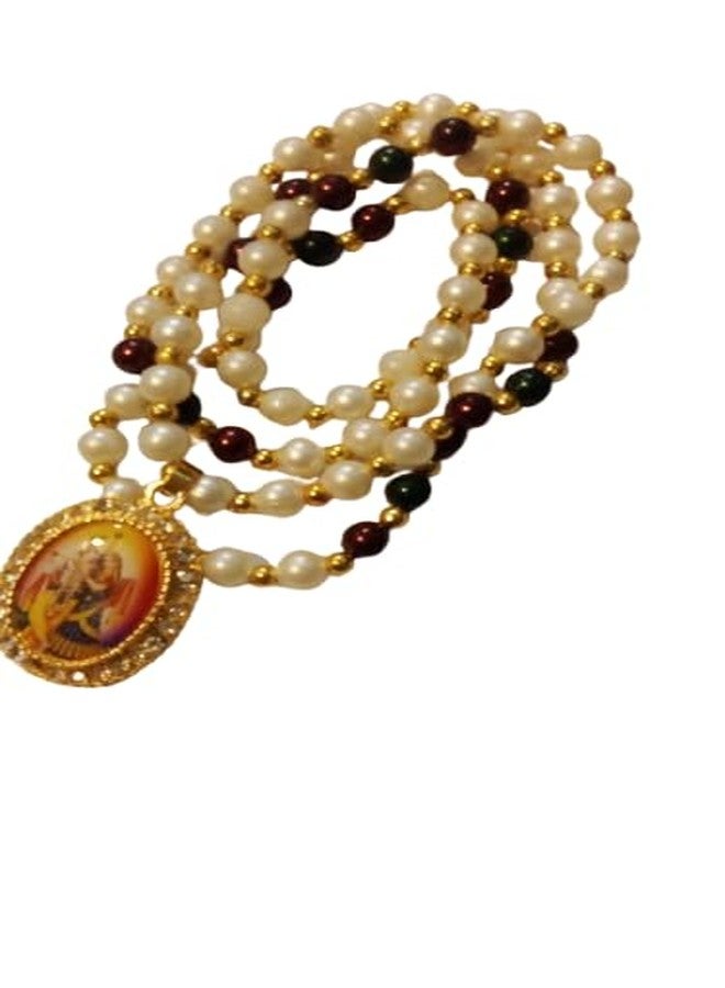 Bhumi Creation Traditional Pearl Beaded Necklace with Religious Pendant, Gold-Toned Accents, White and Maroon - Image 1