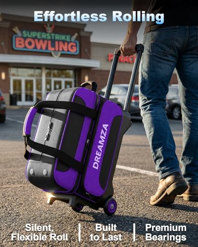 DREAMZA 2 Ball Bowling Bag with Wheels, Double Bowling Ball Bag 2 Ball Roller w/Separate Compartment for Shoes Up to US Mens Size 16, w/Retractable Handle Extends to 40" & Accessories Pocket - Image 2