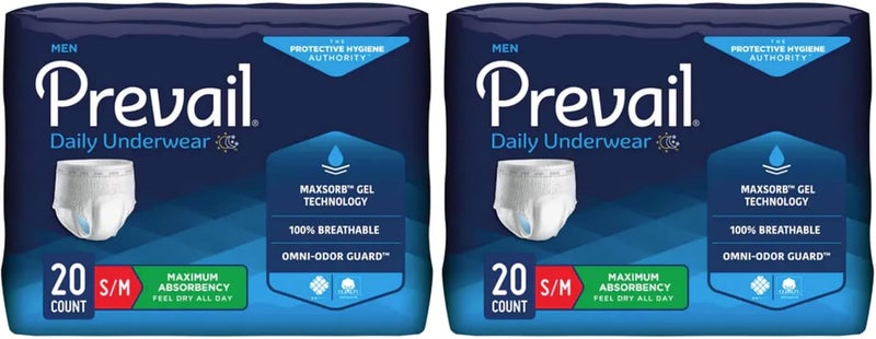 DMI Prevail Protective Underwear Adult Incontinence Underwear Unisex Maximum Absorbency Size SmallMedium 20 Count Pack of 2