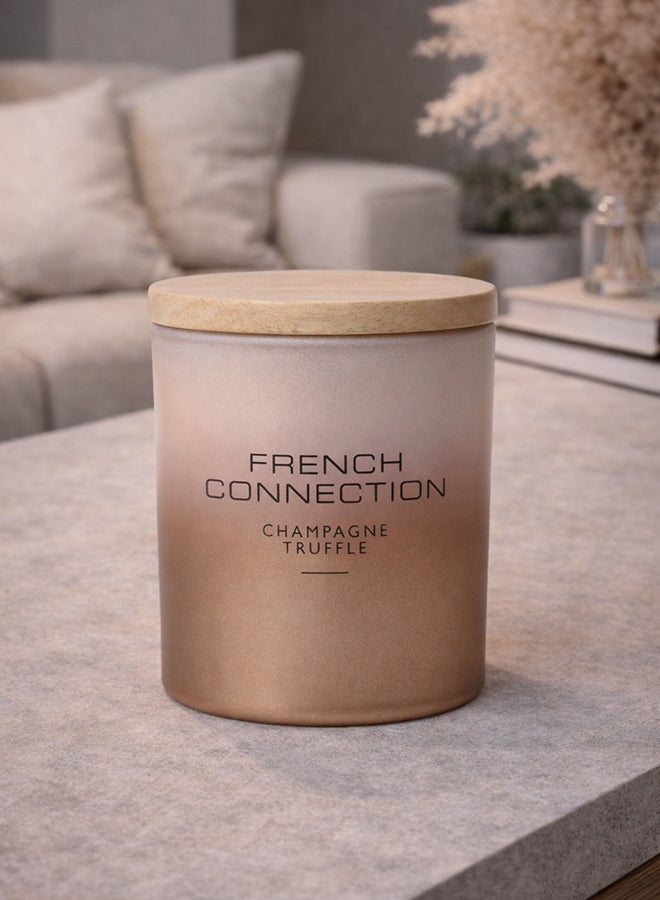 French Connection Jar Candle Scented Champagne Truffle - 200G, 1-wick with wooden lid | Burn Time - 37hrs | Ombre Collection| Perfect for Gifting, Home Décor, Parties & Room Perfuming | Ideal for Living room and Office Décor - Image 1