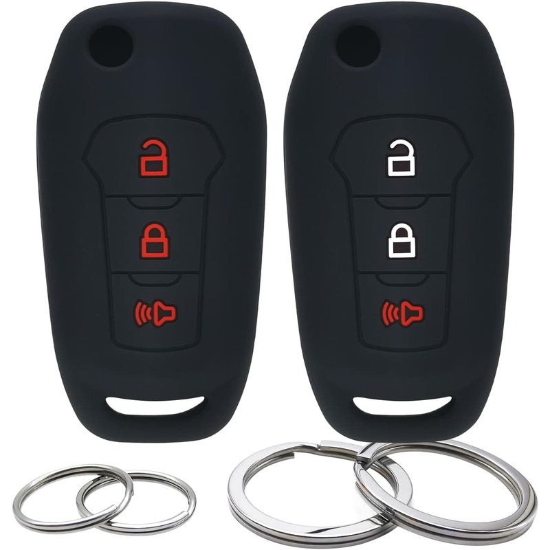 GFDesign 2 Pcs Silicone Flip Key Fob Cover Remote Case Keyless Protector Compatible with Ford EcoSport Escape Explorer Ranger F150 F250 F350 F450 F550 Super Duty 3 Buttons Black