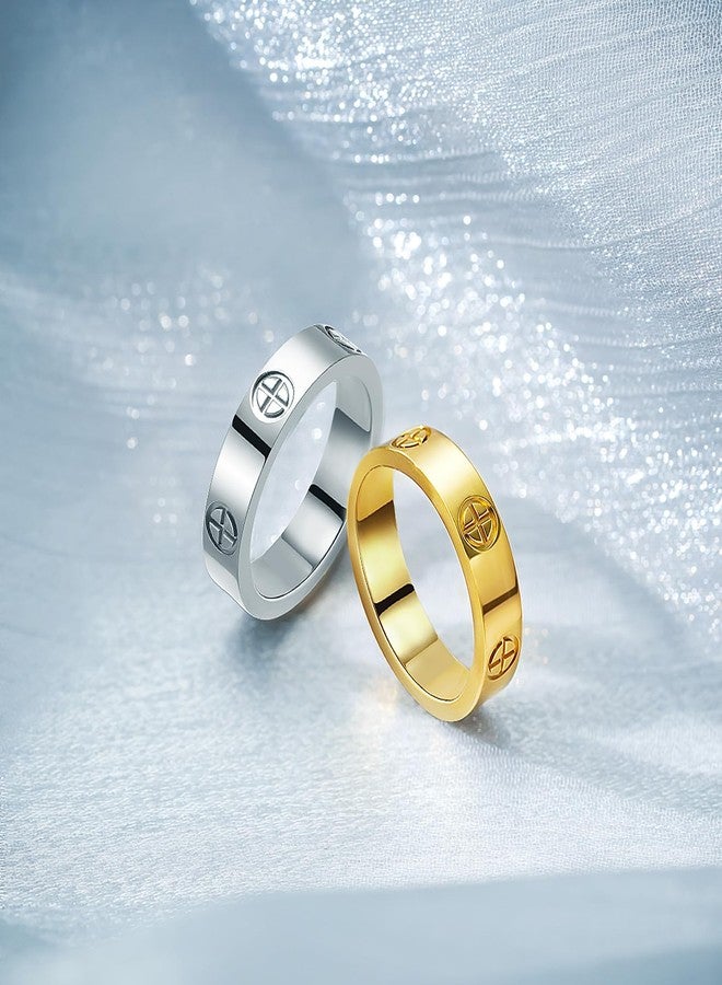 PDWZNBA Love Friendship Ring 18K Gold-Plated Stainless Steel Promise Ring Wedding Band Jewelry Birthday Gifts for Women, Metal, No Gemstone - Image 2
