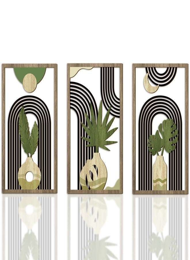 Bnesi 3 Piece Abstract Boho Wall Art Decor Minimalist Modern Wooden Wall Art Mid-Century Modern Wall Art Set of 3 Wall Decor for Living Room Bedroom Bathroom Kitchen (Natural, Medium) - Image 1