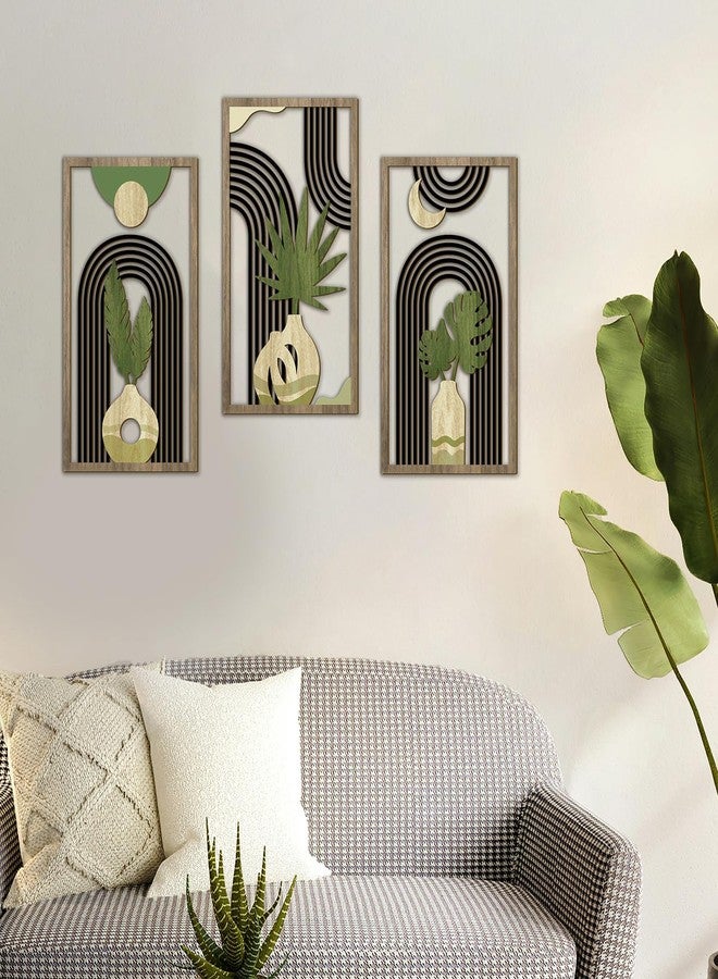 Bnesi 3 Piece Abstract Boho Wall Art Decor Minimalist Modern Wooden Wall Art Mid-Century Modern Wall Art Set of 3 Wall Decor for Living Room Bedroom Bathroom Kitchen (Natural, Medium) - Image 2