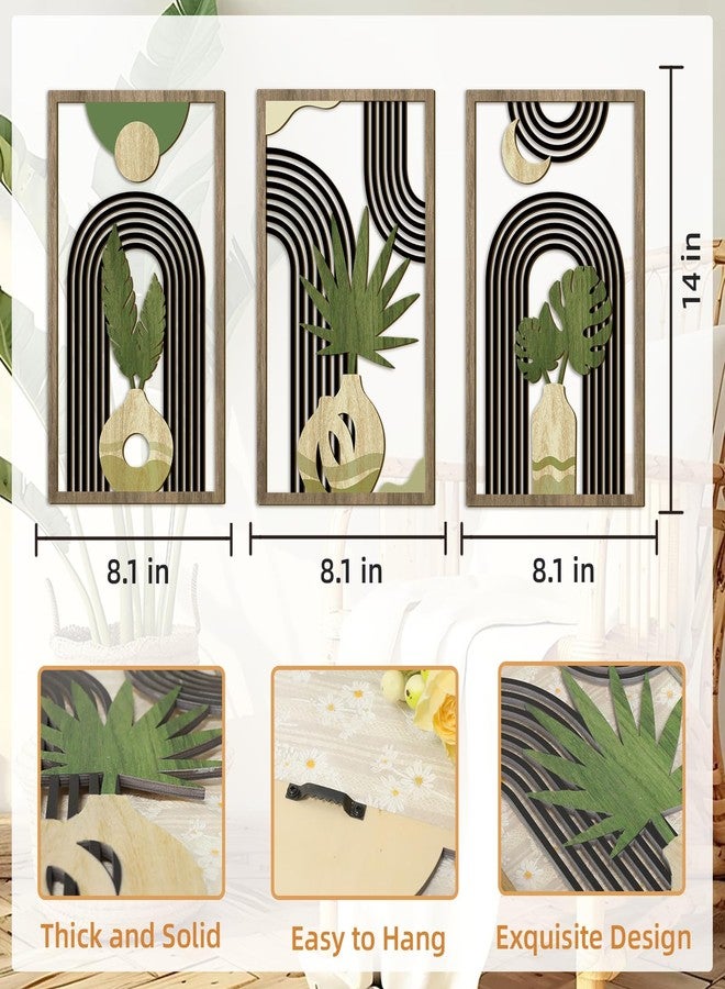 Bnesi 3 Piece Abstract Boho Wall Art Decor Minimalist Modern Wooden Wall Art Mid-Century Modern Wall Art Set of 3 Wall Decor for Living Room Bedroom Bathroom Kitchen (Natural, Medium) - Image 3