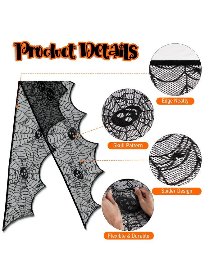 يُسلِّم غطاء وشاح الموقد من الدانتيل الأسود للزينة، لوازم الحفلات الاحتفالية، 45 × 243 سم، 18 × 96 بوصة - Image 2