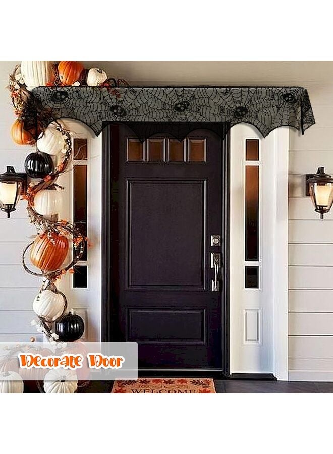 يُسلِّم غطاء وشاح الموقد من الدانتيل الأسود للزينة، لوازم الحفلات الاحتفالية، 45 × 243 سم، 18 × 96 بوصة - Image 4