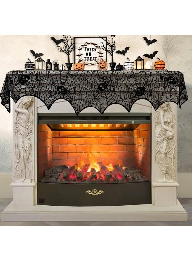 يُسلِّم غطاء وشاح الموقد من الدانتيل الأسود للزينة، لوازم الحفلات الاحتفالية، 45 × 243 سم، 18 × 96 بوصة - Image 1