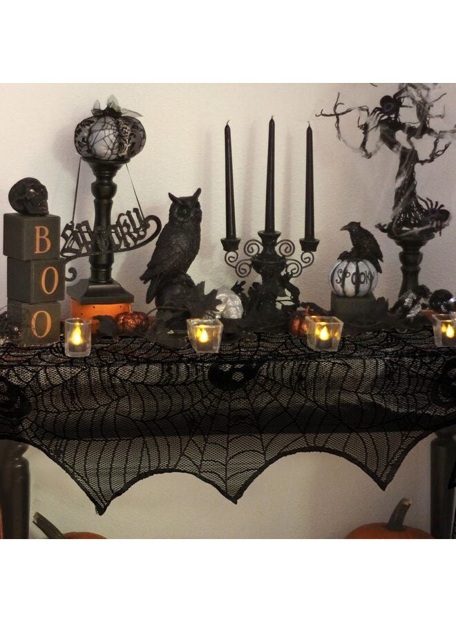 يُسلِّم غطاء وشاح الموقد من الدانتيل الأسود للزينة، لوازم الحفلات الاحتفالية، 45 × 243 سم، 18 × 96 بوصة - Image 3