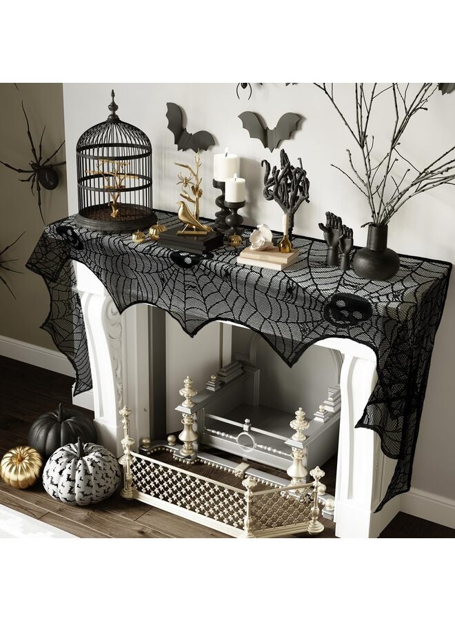 يُسلِّم غطاء وشاح الموقد من الدانتيل الأسود للزينة، لوازم الحفلات الاحتفالية، 45 × 243 سم، 18 × 96 بوصة - Image 5