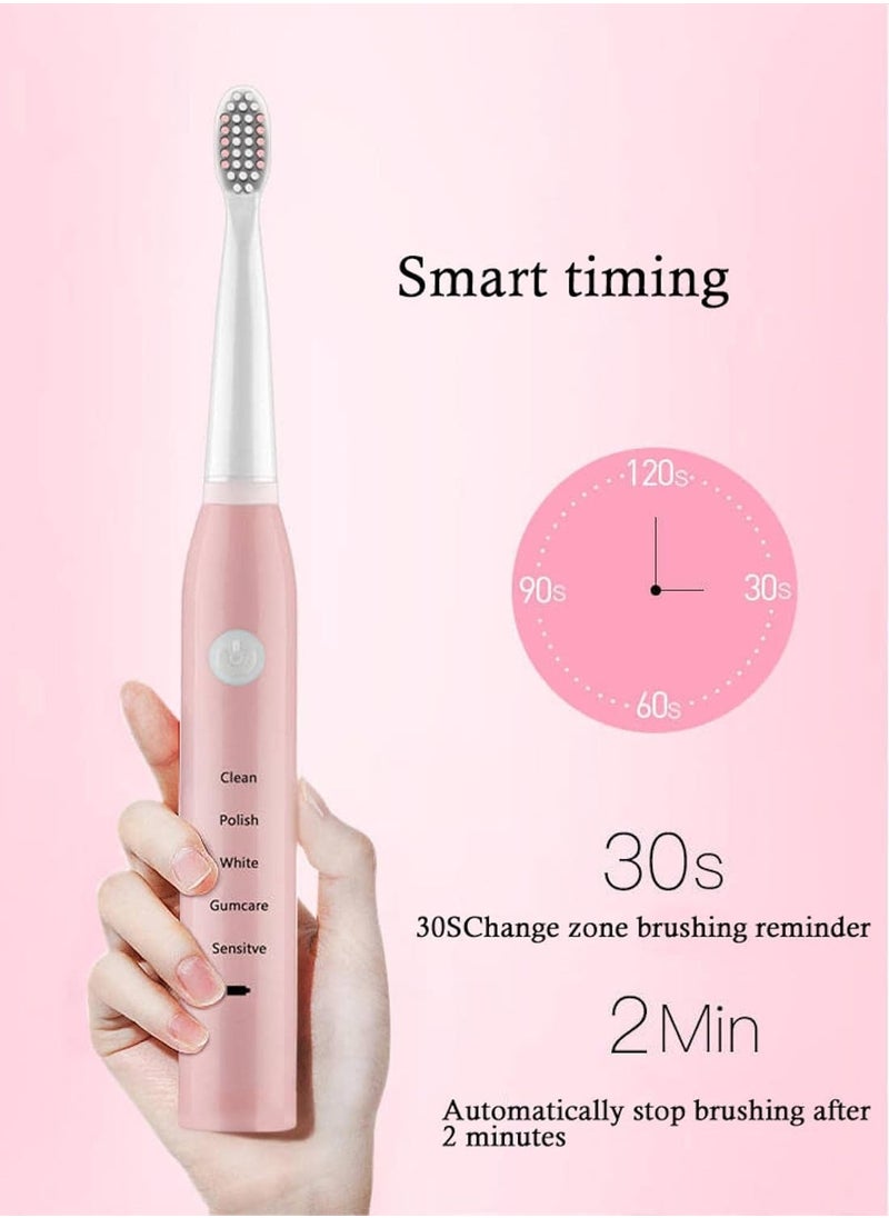 PRIMO PLUS Electric USB Rechargeable Toothbrush, Powerful Electric Toothbrush Rechargeable Ultrasonic Washable Electronic Whitening Waterproof Teeth Brush Pink  - Image 2