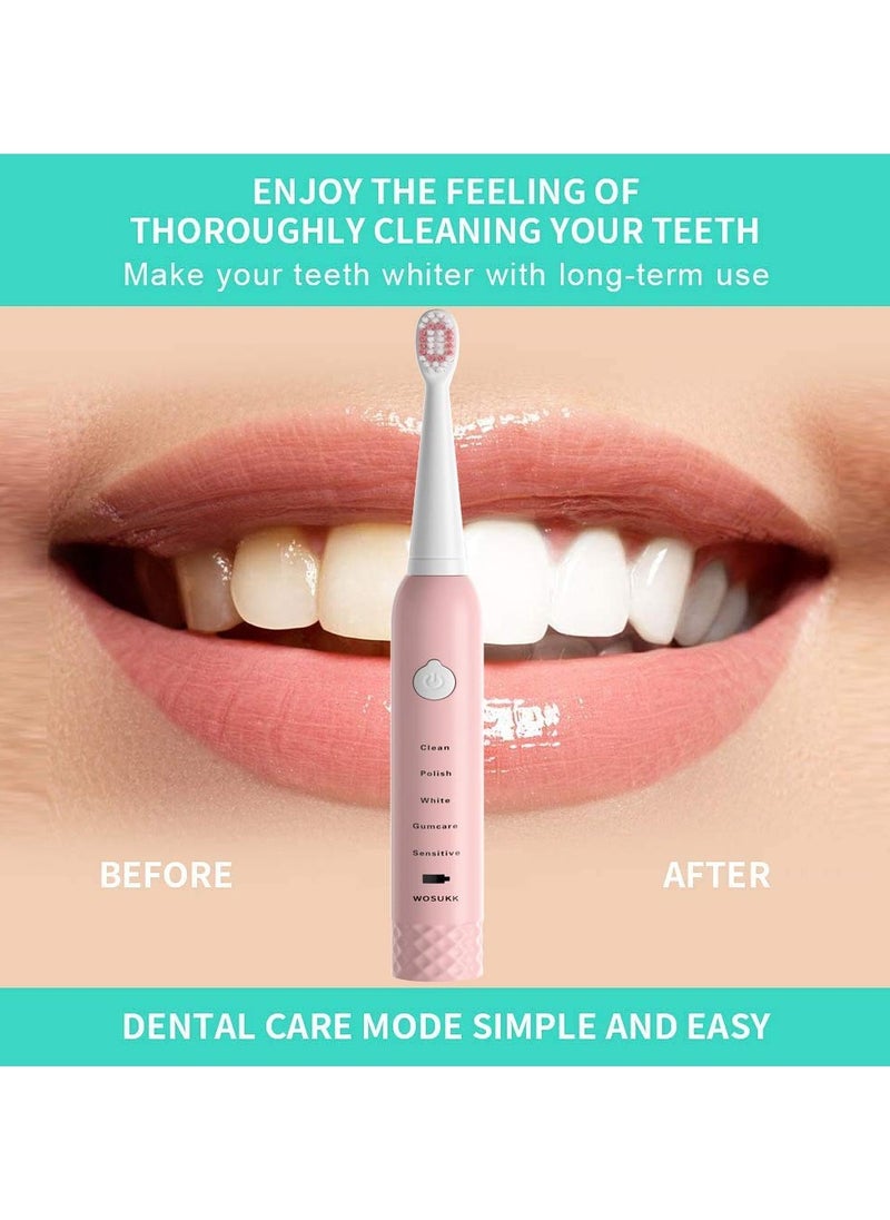 PRIMO PLUS Electric USB Rechargeable Toothbrush, Powerful Electric Toothbrush Rechargeable Ultrasonic Washable Electronic Whitening Waterproof Teeth Brush Pink  - Image 5