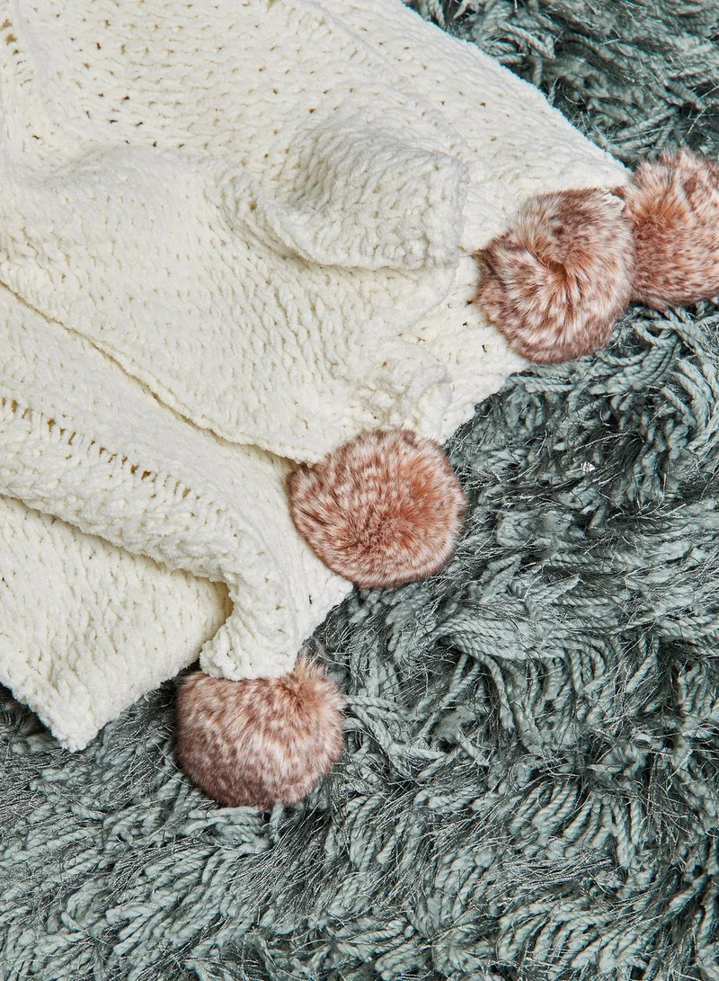 AURORA Knitted Pom Pom Blanket 130Cm X 160Cm