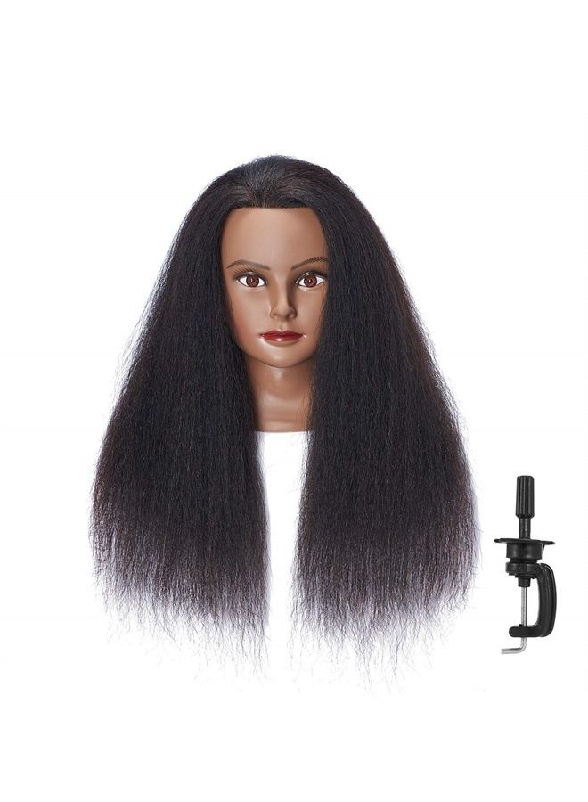 Hairlink 100% Real Hair Afro Mannequin Head Hairdresser Hair Styling Training Head Dolls for Cosmetology Manikin Maniquins Practice Head with Stand (6611B0216) - Image 1