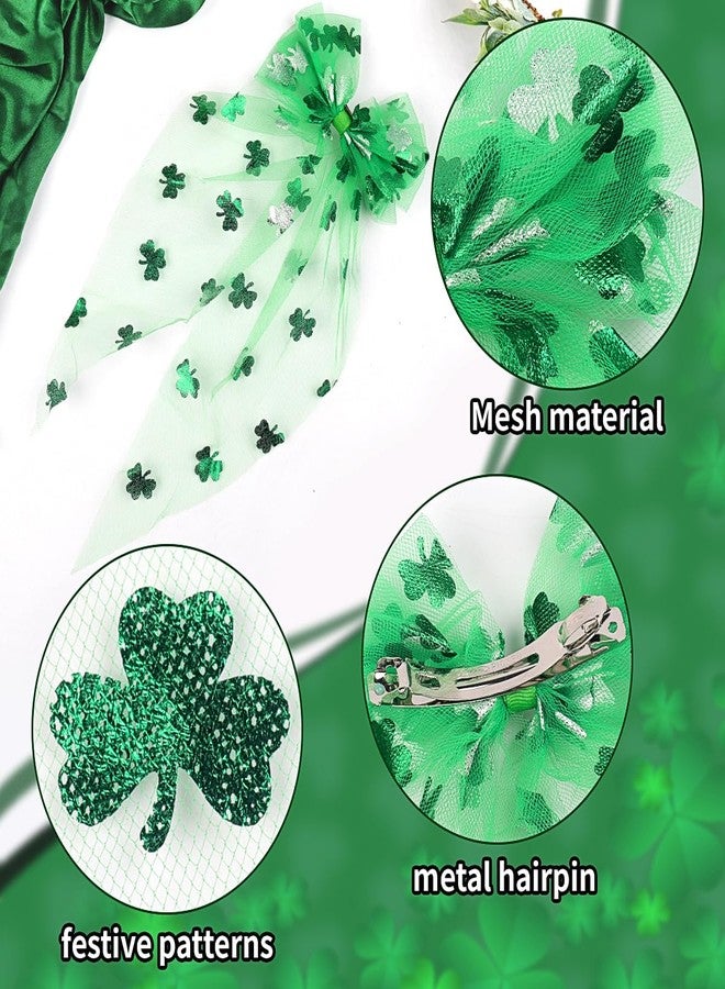 Doneace St. Patrick's Day Hair Bows Clips Lace Green Clover Bows Clip Hairpin Large Bowknot Shamrock Hair Barrette Alligator Clips Irish Hair Accessories for Women St Patrick's Day Parade Party Decor - Image 3
