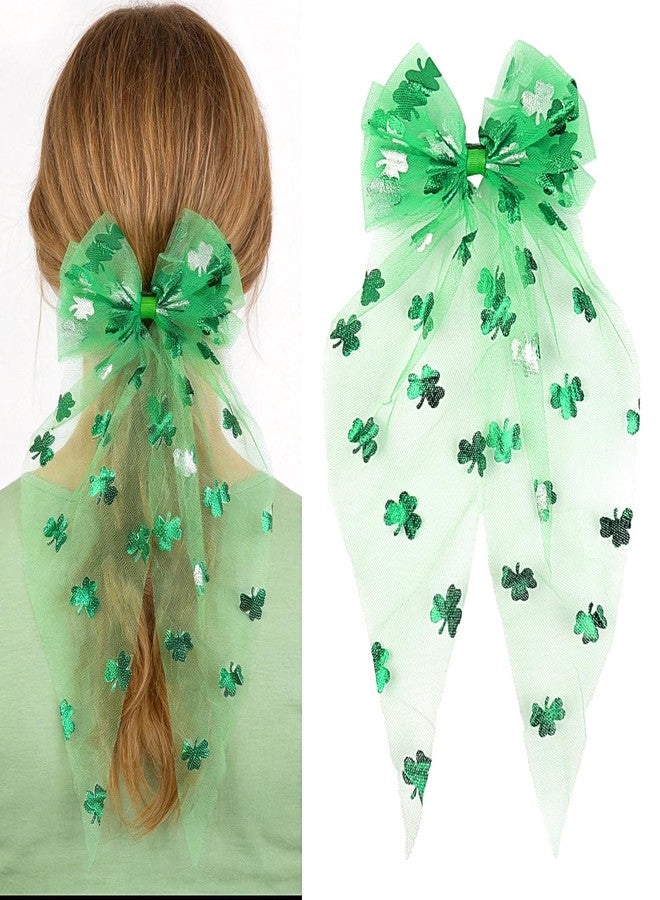 Doneace St. Patrick's Day Hair Bows Clips Lace Green Clover Bows Clip Hairpin Large Bowknot Shamrock Hair Barrette Alligator Clips Irish Hair Accessories for Women St Patrick's Day Parade Party Decor - Image 1