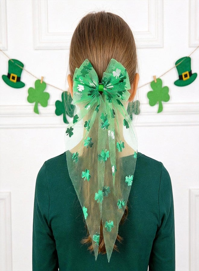 Doneace St. Patrick's Day Hair Bows Clips Lace Green Clover Bows Clip Hairpin Large Bowknot Shamrock Hair Barrette Alligator Clips Irish Hair Accessories for Women St Patrick's Day Parade Party Decor - Image 5