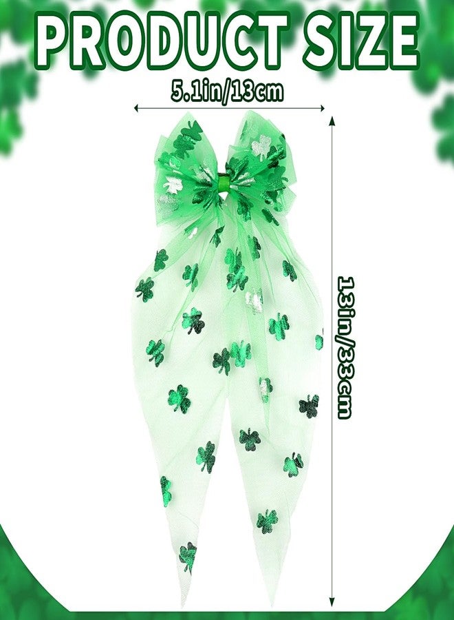 Doneace St. Patrick's Day Hair Bows Clips Lace Green Clover Bows Clip Hairpin Large Bowknot Shamrock Hair Barrette Alligator Clips Irish Hair Accessories for Women St Patrick's Day Parade Party Decor - Image 2