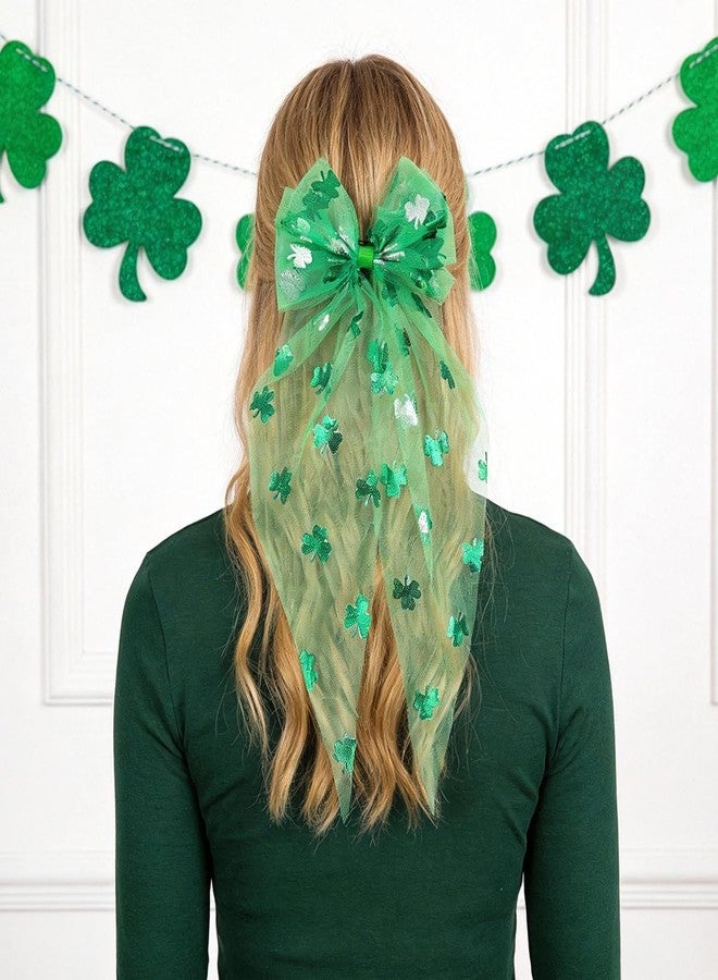 Doneace St. Patrick's Day Hair Bows Clips Lace Green Clover Bows Clip Hairpin Large Bowknot Shamrock Hair Barrette Alligator Clips Irish Hair Accessories for Women St Patrick's Day Parade Party Decor - Image 4