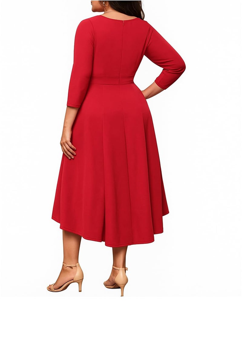 TATAIYA Women High-Low 3/4th Sleeve Party Cocktail Plus Size Maxi Dress (PLS013_Red_3XL) - Image 3