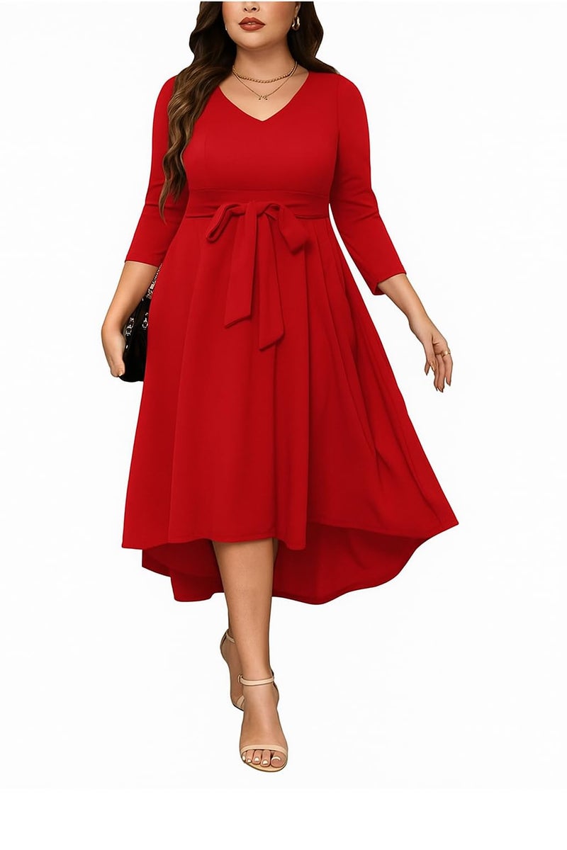 TATAIYA Women High-Low 3/4th Sleeve Party Cocktail Plus Size Maxi Dress (PLS013_Red_3XL) - Image 1