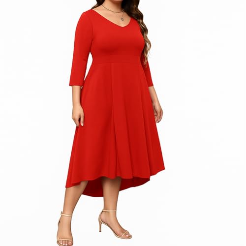 TATAIYA Women High-Low 3/4th Sleeve Party Cocktail Plus Size Maxi Dress (PLS013_Red_3XL) - Image 2
