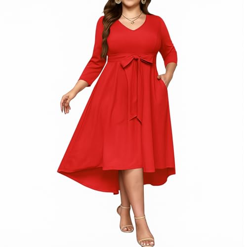 TATAIYA Women High-Low 3/4th Sleeve Party Cocktail Plus Size Maxi Dress (PLS013_Red_3XL) - Image 4