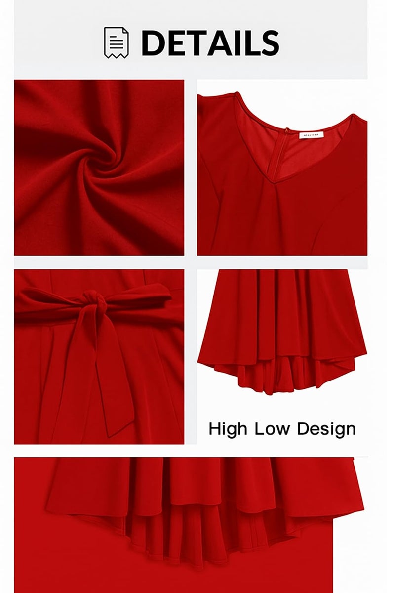 TATAIYA Women High-Low 3/4th Sleeve Party Cocktail Plus Size Maxi Dress (PLS013_Red_3XL) - Image 5