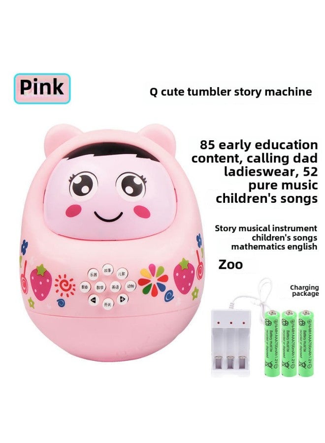 Baby Early Education Machine Tumbler Toy Children Baby Phone Phone Music Fun Story Machine Supermarket Stall-Color:Early Education Tumbler Pink  Bag + Rechargeable Battery - Image 1