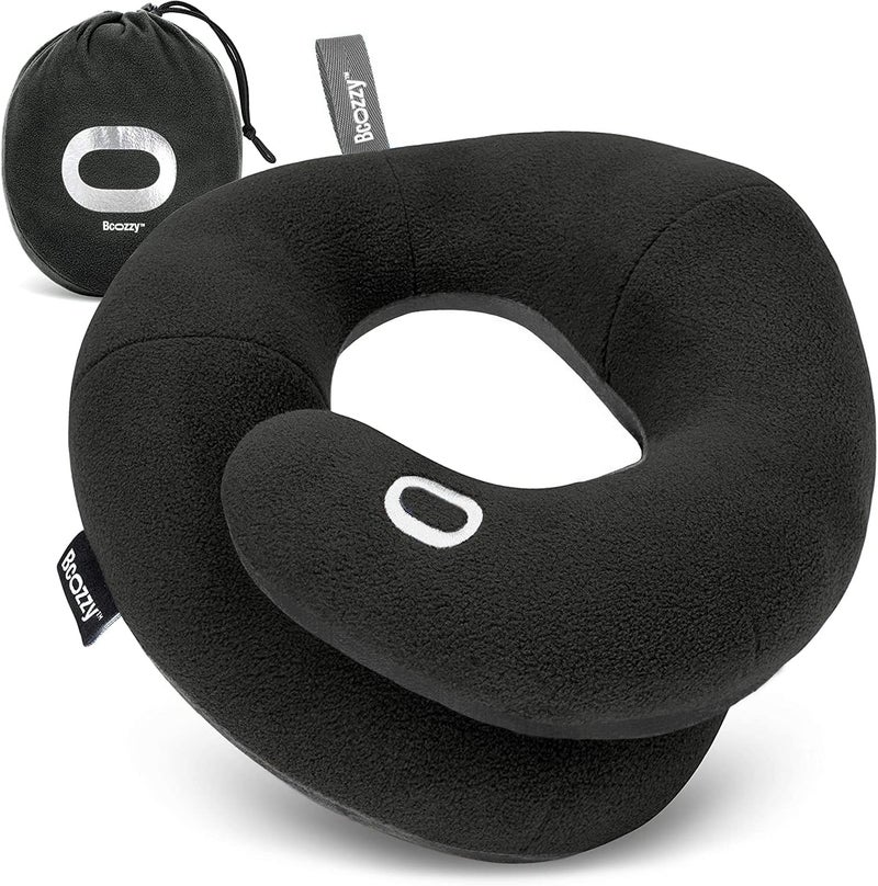 BCOZZY Chin Supporting Travel Pillow - Black, Adult Size, Patented Design for Neck and Chin Support - Image 1
