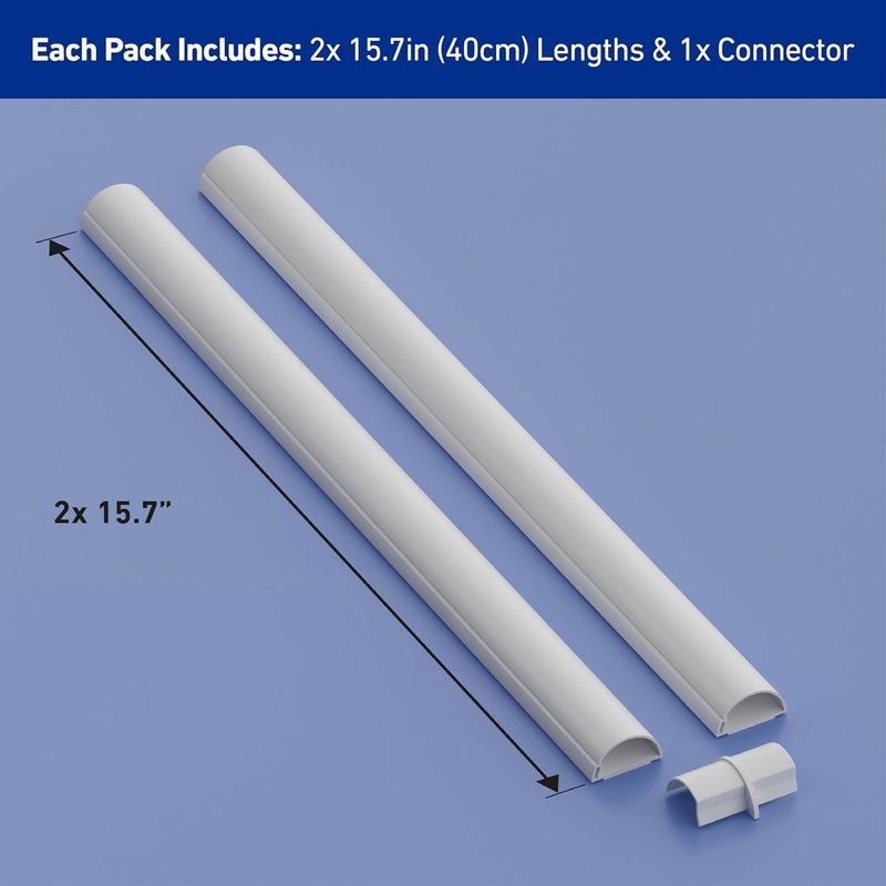 D-Line TV Cord Hider, Patented Half Round Cable Cover, Hide Wall Mount TV Wires, Hinged One-Piece Cable Concealer, Paintable, Adhesive, Decorative Raceway - 2X 1.18in W x 0.59in H x 15.7in L - White - Image 4