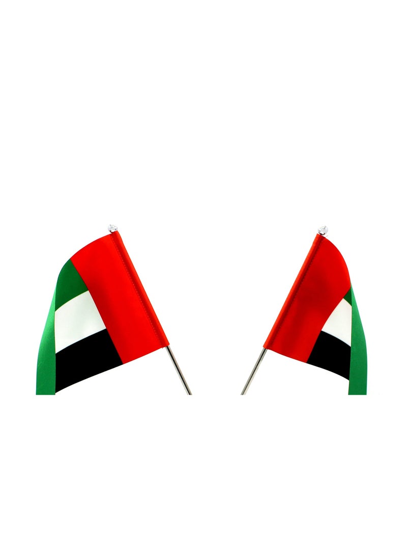 ماركة غير محددة حامل علم طاولة معدني لدولة الإمارات العربية المتحدة - حامل سارية علم قابل للتعديل للمكتب أو المنزل أو المكتب أو الأحداث لتزيين طاولة المؤتمرات - حامل أعلام صغيرة مزدوجة على شكل حرف V - حامل علم معدني للمدارس  - Image 3