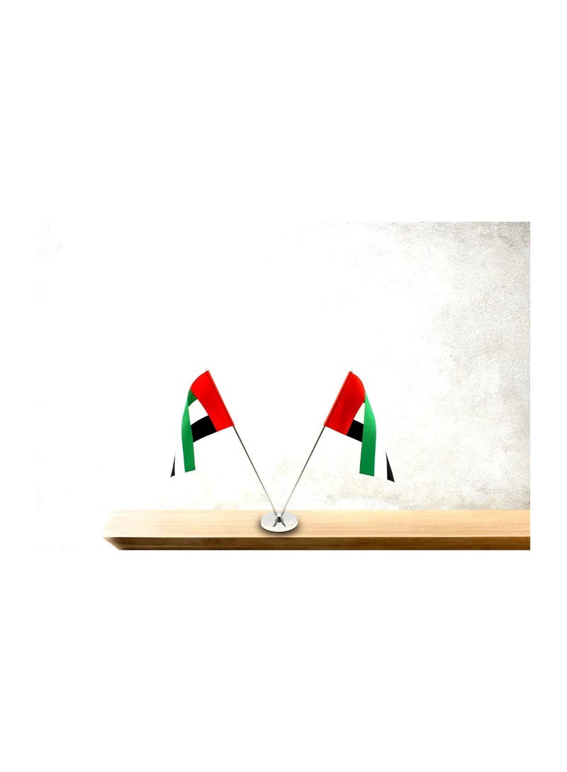 ماركة غير محددة حامل علم طاولة معدني لدولة الإمارات العربية المتحدة - حامل سارية علم قابل للتعديل للمكتب أو المنزل أو المكتب أو الأحداث لتزيين طاولة المؤتمرات - حامل أعلام صغيرة مزدوجة على شكل حرف V - حامل علم معدني للمدارس  - Image 5