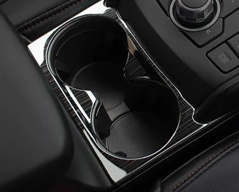 ERIDANUS Front Water Cup Holder Frame Cover Trim for Mazda CX-5 (2017-2024) - Black Stainless Steel - Image 5