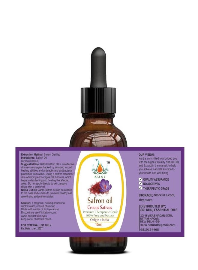 KUNJ Saffron Oil (Crocus sativus) 10ML - 100% Pure & Natural, Undiluted - Therapeutic Grade Oil for Acne, Pigmentation, Skin Brightening, Moisturizing & Glowing Complexion - Image 4