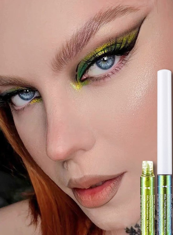LYSdefeu Chameleon Glitter Eyeliner Liquid - 1Pcs Green Metallic High-Pigmented Colored Makeup Glitter Pen for Eye Liner Eyeshadow, Ultra-Fine Tip Multichrome Eyeliner,Women's Day Makeup Gift for Women- 02# - Image 2