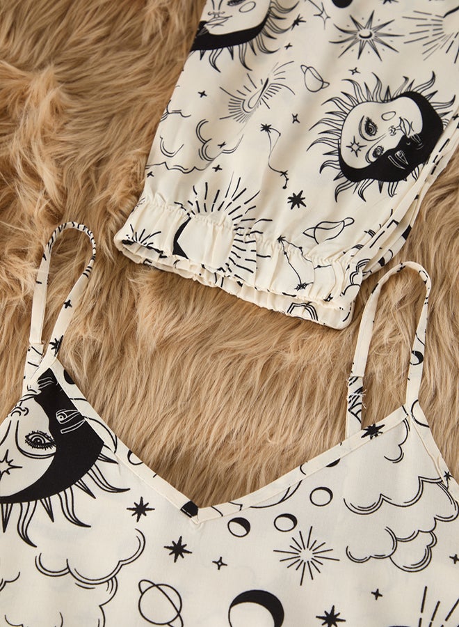 trendyol Ecru Galaxy Shally Woven Pajama Set THMSS23PT00006 - Image 2