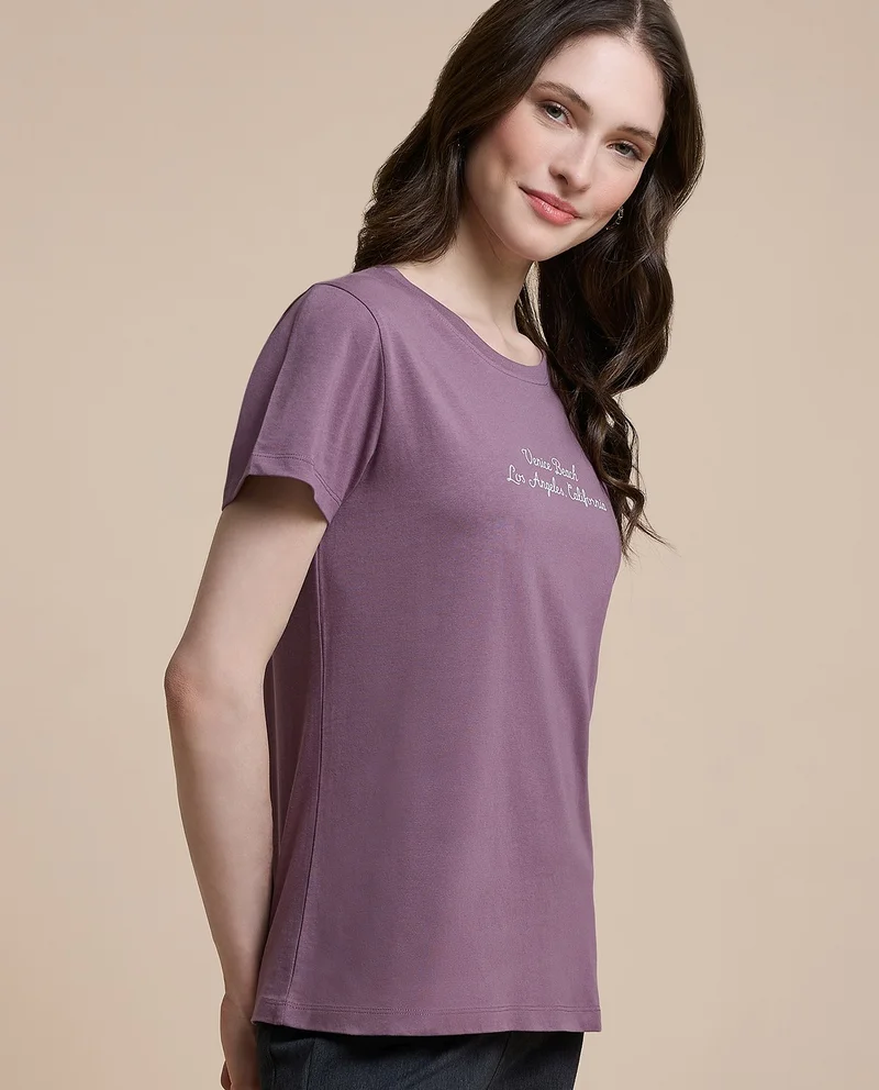 أر أند بي Typography Print T-Shirt With Crew Neck And Short Sleeves
