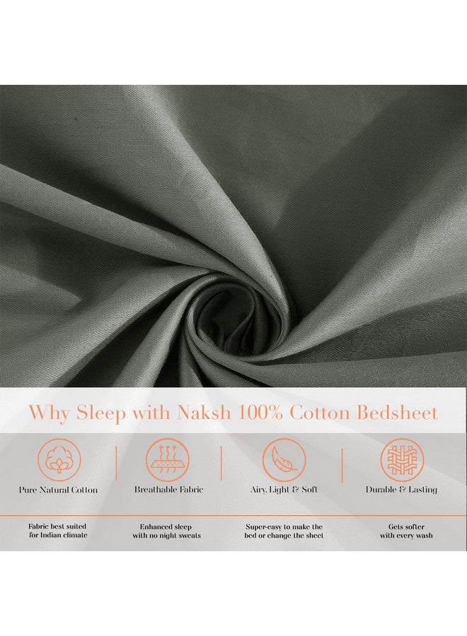 Naksh Queen Size Bedsheet Cotton 210 TC Plain, Grey | 1 Cotton Bedsheets for Queen Size Bed (88 x 100 Inch) and 2 Pillow Covers - Image 4