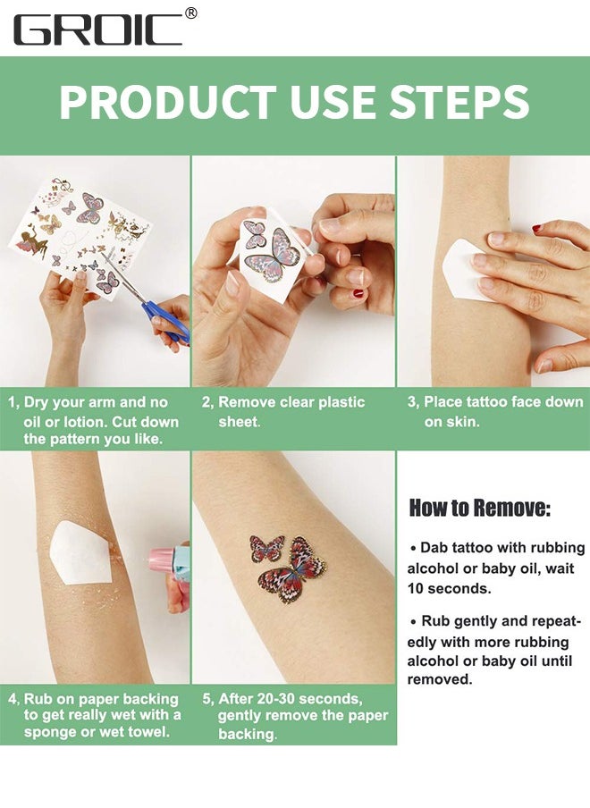 GROIC Glitter Temporary Tattoo for Girls 5 Sheets Temporary Tattoos,Colorful Butterfly Tattoos Butterflies Wings Tattoo Stickers Waterproof for Face Makeup Birthday Party  - Image 5