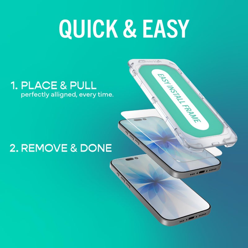 SmartishÂ® iPhone 17 Pro Max Screen Protector - 2-Pack Tempered Glass Screen Protectors - Tuff Sheet - 9H Easy Install Frame [Scratch Resistant] Case-Friendly- Dynamic Island for Apple iPhone 17 Pro Max - Image 2