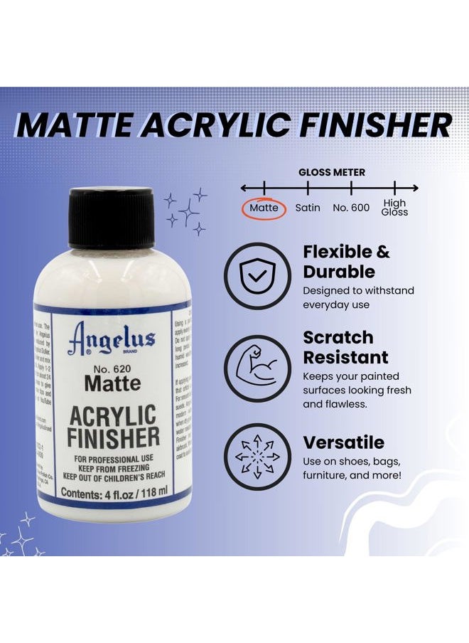 Matte Acrylic Finisher – Flexible Clear Coat for Leather Shoes, Bags, Jackets & Accessories, Matte Finish for Leather Craft & Restoration. No. 620-4 fl oz
