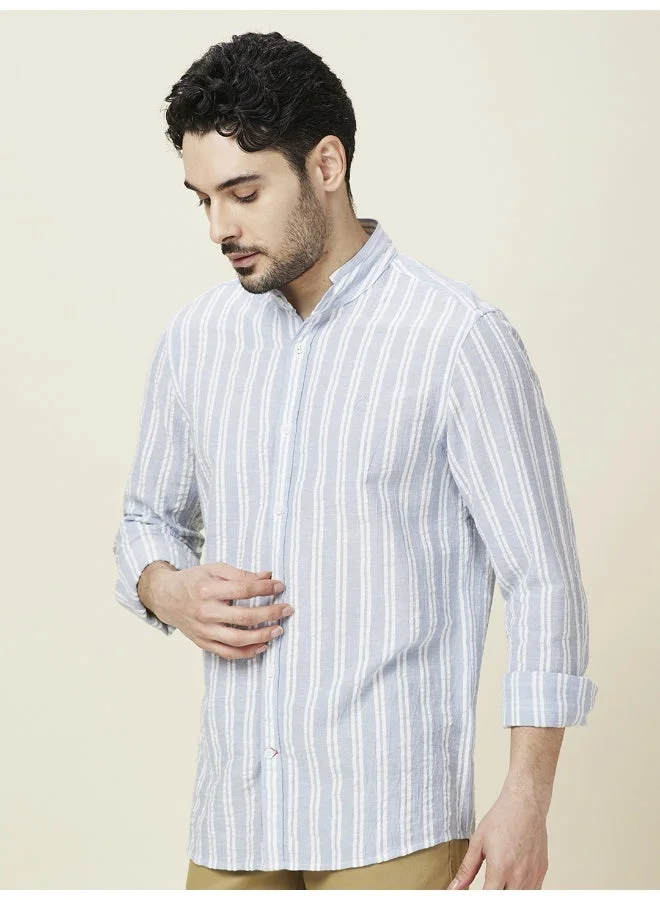 بيينغ هيومان Mens Light Blue Collared Long Sleeve Shirt