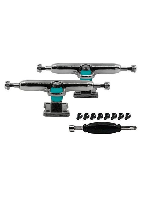 Prodigy Fingerboard Trucks With Upgraded Lock Nuts, Silver Chrome Colorway 32Mm Wide Professional Shape, Appearance & Components Includes Pro Duro 61A Bubble Bushings In Teak Teal