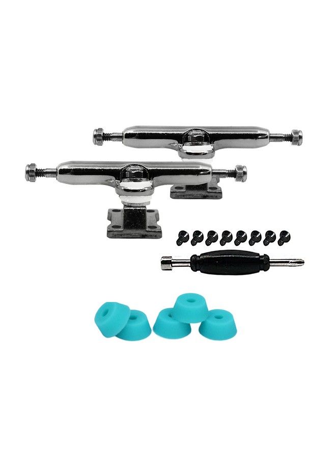 Prodigy Fingerboard Trucks With Upgraded Lock Nuts, Silver Chrome Colorway 32Mm Wide Professional Shape, Appearance & Components Includes Pro Duro 61A Bubble Bushings In Teak Teal