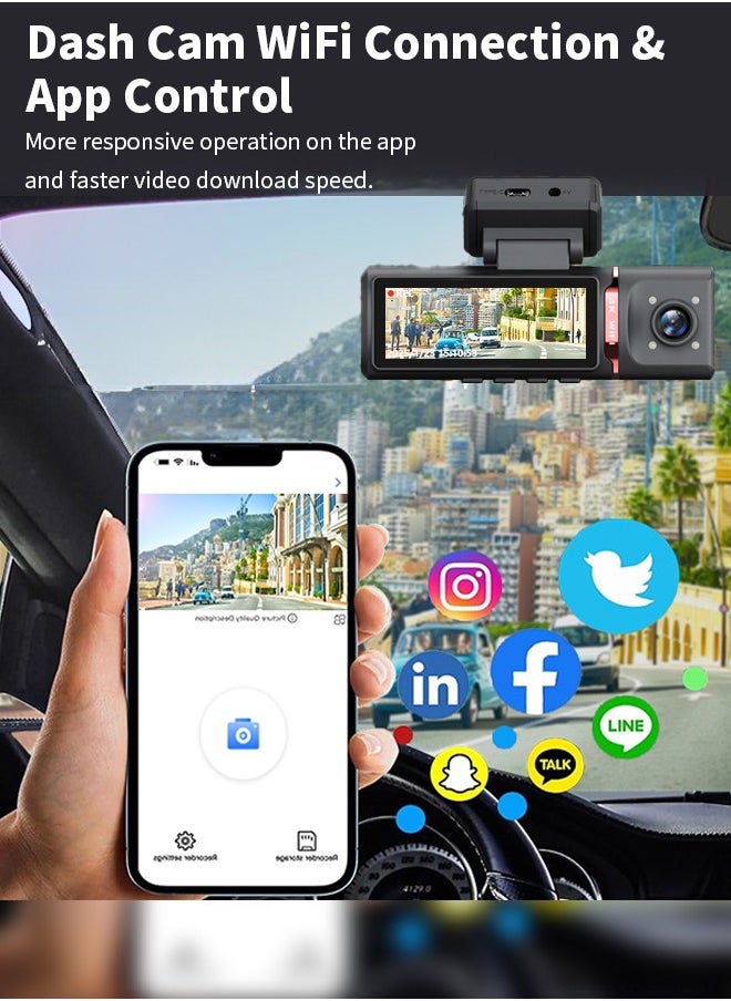 3 Channel Car DVR UHD 3840*2160 4K 3-Lens Inside Vehicle Dash Cam Recorder Video Registrator GPS Camcorder Free 64GB SD Card