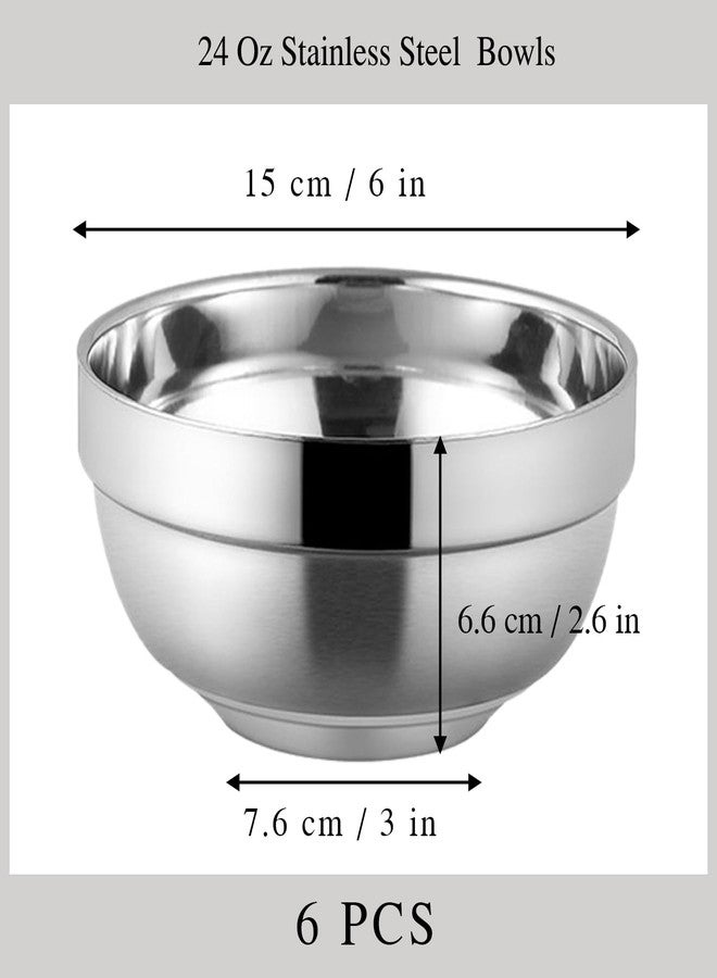CAMBUY Stainless Steel Cereal Bowls 6Pack 24Oz Lightweight Unbreakable Double Layered Salad Bowls Set Non-Toxin Dishwasher Safe BPA Free and Healthy - Image 2