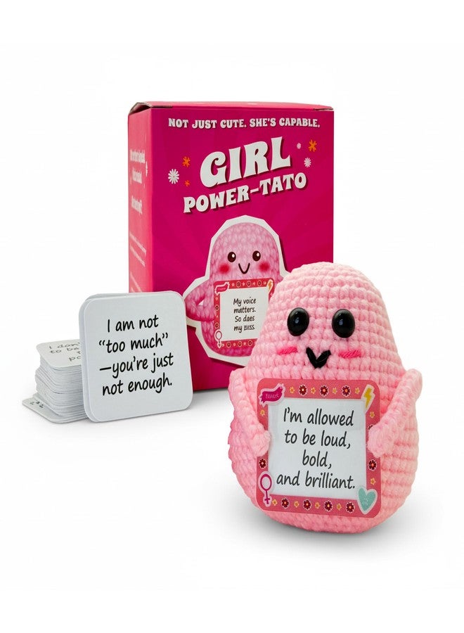 بريمو لاينز - دمية بطاطس وردية مصنوعة يدويًا بالكروشيه، مع 50 بطاقة تحفيزية، هدية يومية للنساء، زميلات العمل، المعلمات، والأمهات، قطعة ديكور ملهمة للمكتب أو الرف. - Image 1